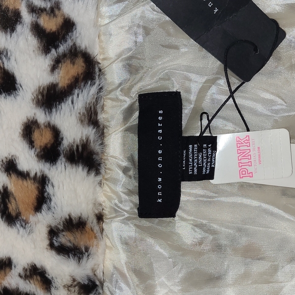 NWT Leopard Print Coat Jacket Faux Fur VS PINK & Know One Cares Large - Picture 12 of 17